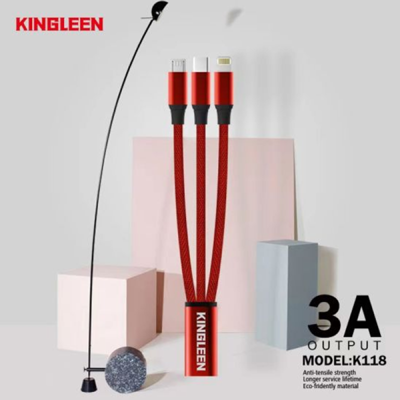 Cáp 3 in 1 Kingleen dây dù K118 1.2m Red