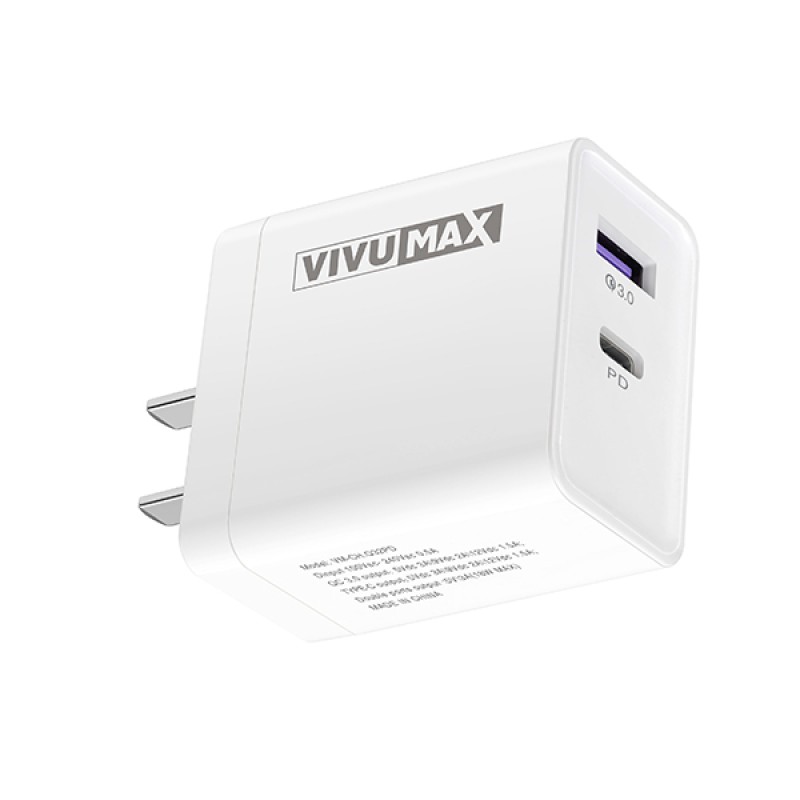 Củ sạc nhanh QC3.0 3A USB/USB-C VivuMax VM-CH.Q32PD White