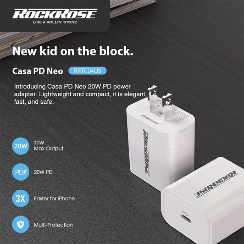 Củ sạc nhanh 20W USB-C Rockrose Casa PD Neo Travel Charger (US Standard) RRTC04US