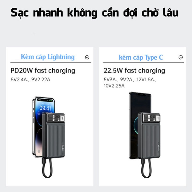 Pin sạc dự phòng Rockspace P92 sạc nhanh 10.000mAh